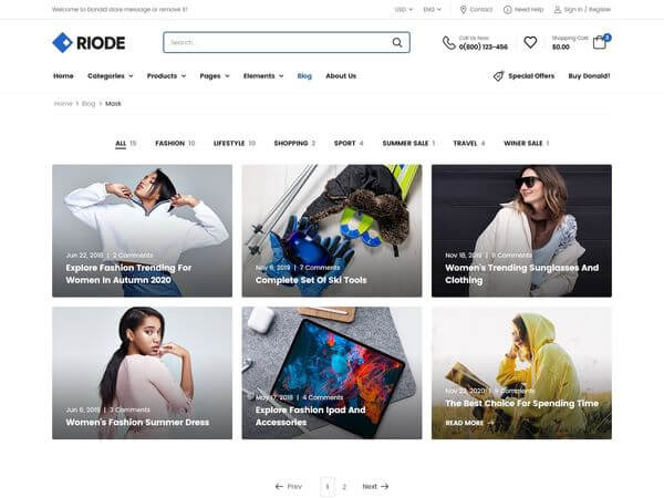 Riode html5 template blog mask grid page