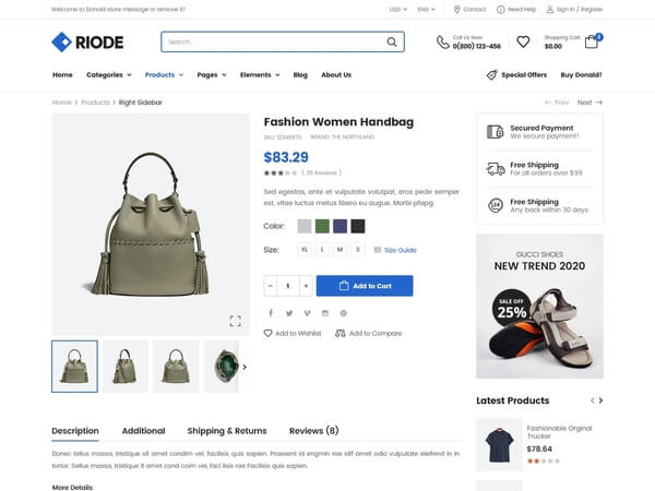 Riode html5 template product right sidebar page
