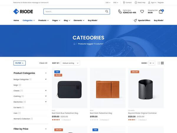 Riode html5 template shop page
